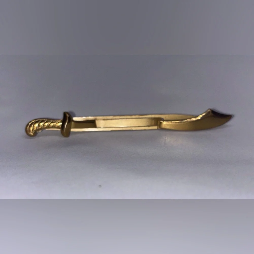 Vintage Folding Tie Bar Clip, Sword with Gold Tone